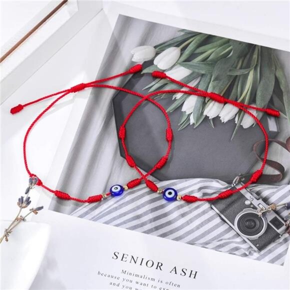 7 Knot Lucky Bracelets Adjustable Red String Amulet Trendy Red - Picture 3 of 6